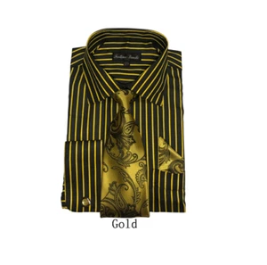 Men's Fashion French cuff Dress shirt with Tie & Hanky FL633 - Picture 1 of 8