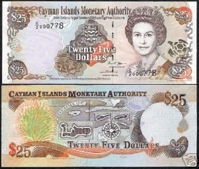 Islas Caimán 25 dólares P-36 2006 serie baja # QUEEN TURTLE BILLETE DE DINERO SIN CIRCULAR Foto 1 de 4