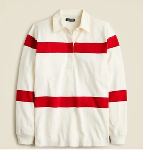 J Crew Women's White Striped Rugby Polo Shirt Long Sleeve Cotton Size 2XL NWT - Picture 1 of 10