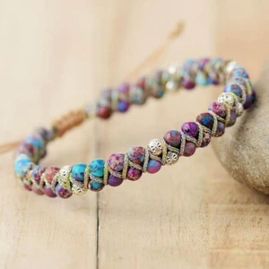 Natural Purple Stone Beaded Bracelet Healing Gemstone Bracelet Boho Style - Picture 1 of 8