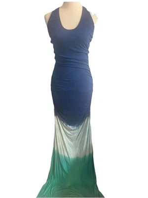 NWT SKY Brand Women’s Small Dress Mermaid Maxi Blue Tie Dye Crochet Back Sexy - Image 1 of 4