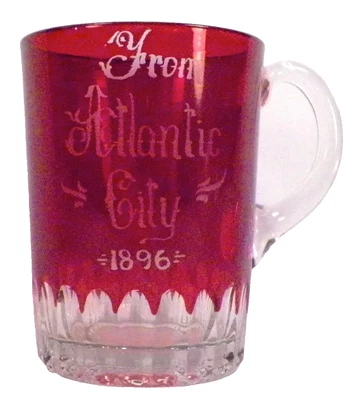 Atlantic City Mug Ruby Stain Souvenir 1896 Riverside Glass #3 EAPG - Image 1 of 4