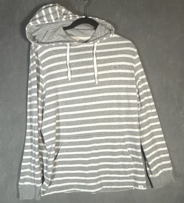 The Black Dog Sweatshirt Womens Medium Gray White Striped Hooded Pullover Hoodie - Image 1 of 4