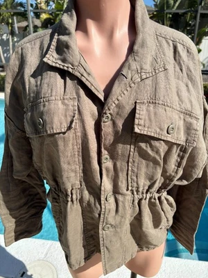 Joie Army Green Linen Safari jacket womens size 2XS XXS Oversized - Image 1 of 4