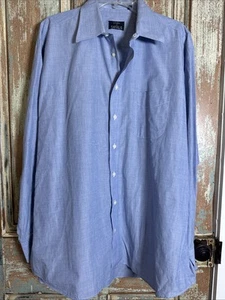 Men's Gitman Bros Long Sleeve 100% Cotton Button Up Dress Shirt Blue 17/35 - Picture 1 of 8