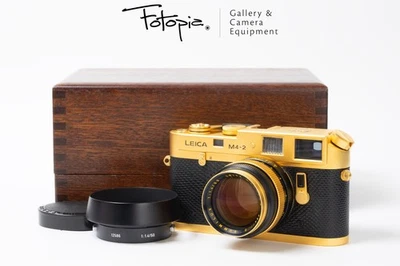 Leica M4-2 - Chapado en Oro 24K / Set 100 Años Oskar Barnack + caja de madera (90% nuevo) Foto 1 de 4