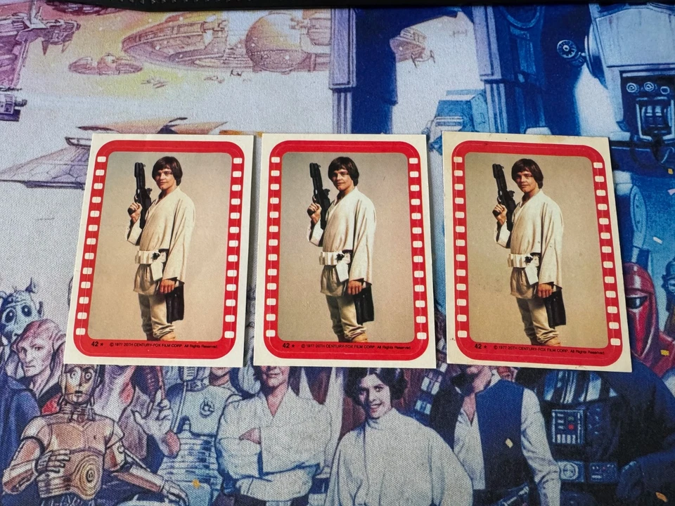 Star Wars Series 4 (GREEN) - 3x Card Sticker # 42 Luke - 1977 Topps - See Pic - Image 1 of 1