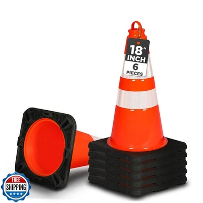 Pyle 18" PVC Traffic Cones, 6-Pack Safety Cones for Parking, Cons - Image 1 of 4