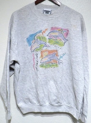 Sudadera De Colección Lee DOLPHINS FLORIDA Grande Años 80/90 Arte Animal Olas de Aire Océano Foto 1 de 4