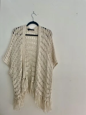 360 Sweater Cream Crochet Open-Knit w/Fringe. One size fits all Coastal Cowgirl - Image 1 of 4