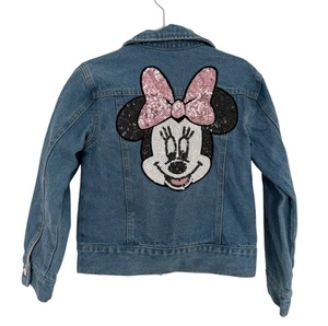 Disney Minnie Mouse Patch Sequin Denim Jean Jacket Girls Size 5/6 - Picture 1 of 6