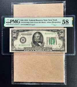Fr. 2102-Bdgs 1934 $50 Federal Reserve Note NEW YORK PMG 58 - AU Comment - Picture 1 of 2