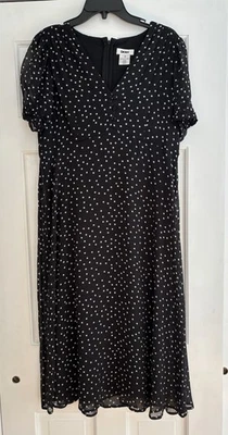 DKNY Women's Black Polka Dot MIDI Dress Petite Size 12P - Image 1 of 4