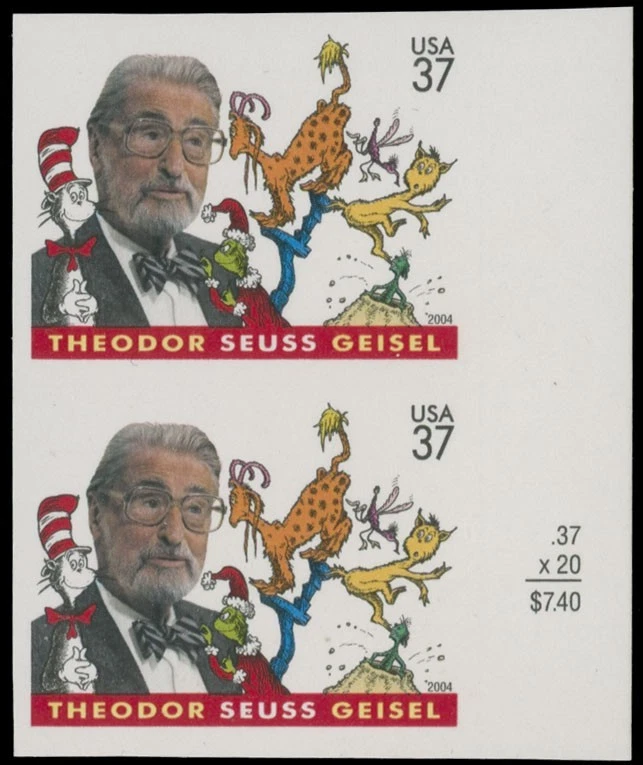 2004, USA DR. SEUSS, 37C MULTI, VERTICAL PAIR DIE CUTTING OMITTED, NH, SC.#3835a - Image 1 of 2
