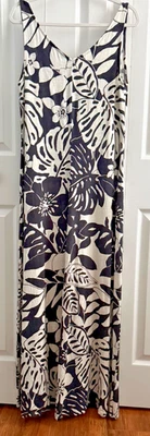 Tommy Bahama Maxi Vestido Negro y Marfil Floral Mezcla Lino Talla Mediana Foto 1 de 4