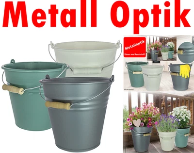 CENTI 10 oder 7 Liter METALL OPTIK Eimer Plastik Wasser Kunststoff Blumen Topf