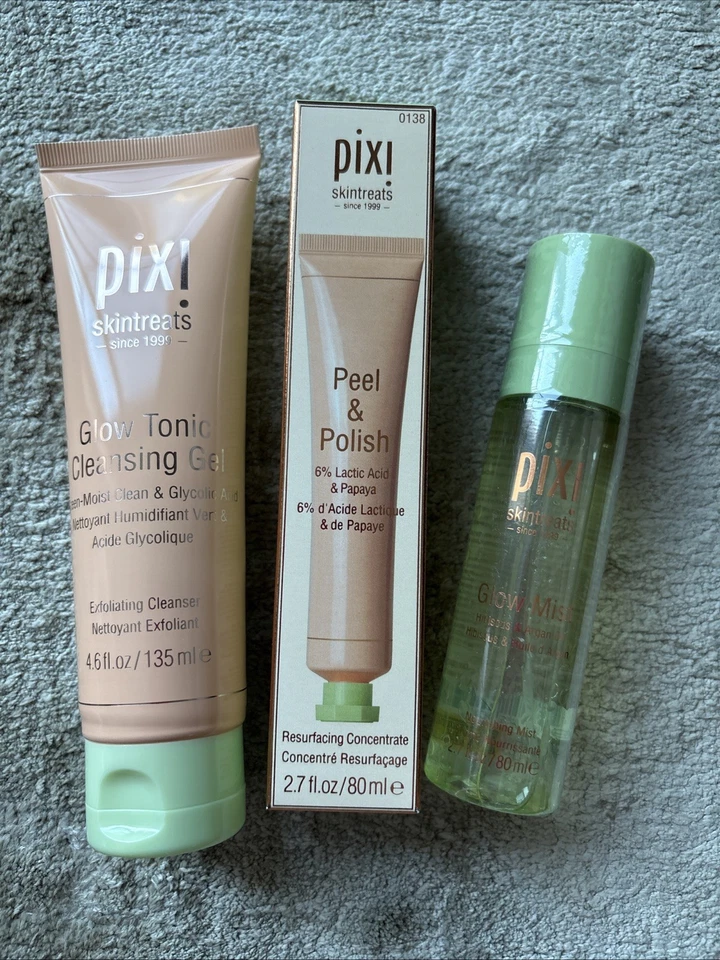 Pixi Beauty Lote de 3 exfoliantes y pulidores, gel limpiador tónico brillante, niebla brillante Foto 1 de 1