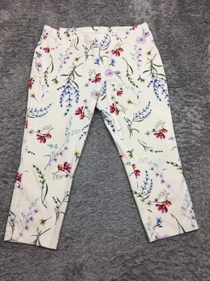 Time & Tru Jegging Pull On Pants Womens Size 2XL Ivory White Floral Stretch - Image 1 of 4