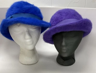 2 De Colección Betmar Angora Mezcla de Lana Borde Cubo Sombrero Gorra Francia Púrpura y Azul Diseñador Foto 1 de 4