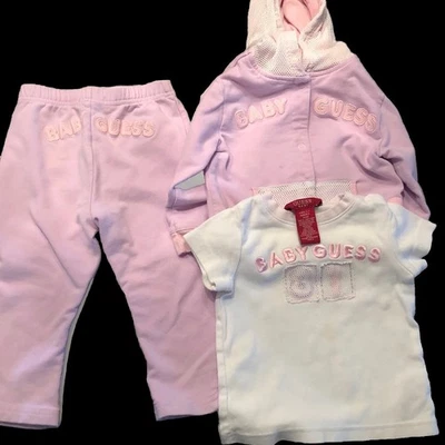 Conjunto de dos piezas rosa y púrpura Baby Guess cremallera y camiseta talla 18 meses Foto 1 de 4