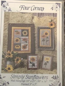 FOUR CORNERS SIMPLY SUNFLOWER WALL HANGING AND FRAMED PICTURE QUILT PATTERNS  - Picture 1 of 2