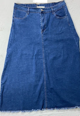 Maxi falda vaquera Belle Poque cintura flexible dobladillo crudo. Lavado medio, XL para mujer. ¡NUEVO CON ETIQUETAS! Foto 1 de 4