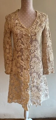 Винтажное женское кружевное оверлейное пальто Saks Fifth Avenue цвета слоновой кости размер 6 - Изображение 1 из 4