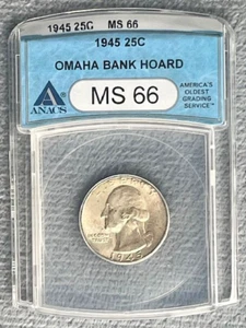 1945 Washington Quarter Omaha Bank Hoard ANACS 66 - Picture 1 of 6