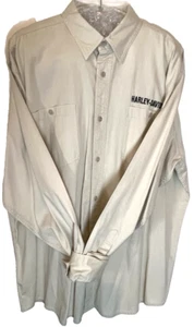 Men's Harley Davidson Button Up Shirt Cream 100% Cotton Size 2XL Embroidered - Picture 1 of 11