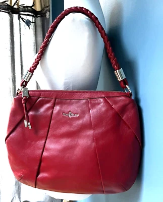 NWT COLE HAAN Red Leather Hobo Handbag Braided Strap $348 - Image 1 of 4