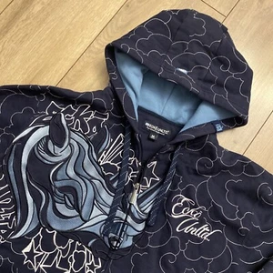 Vintage Y2K Ecko Unltd Hoodie Mens M Full Zip Embroidered Rhino Cyber Goth RARE - Picture 1 of 9