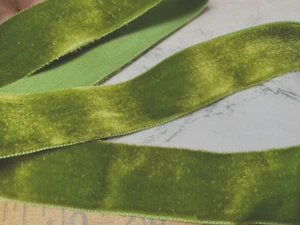 vintage velvet rayon 1" ribbon trim green moss 1yd made in France - Picture 1 of 3