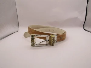 Brighton Women's Reversible Brown/Beige Croc Leather Belt Silver hardware - Picture 1 of 4