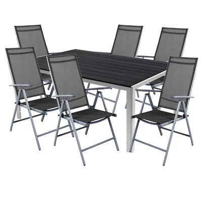Gartengarnitur 7tlg Gartenmöbel Set Alu Silber Non-Wood 150x90cm + 6 Hochlehner - Bild 1 von 4