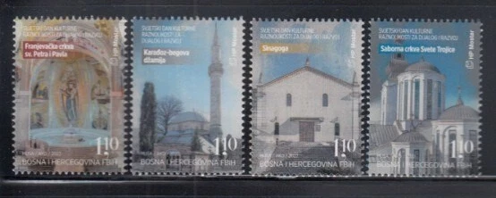 SECTOR BOSNIA CROATA Iglesia Franciscana, Mezquita, Sinagoga e Iglesia Griega Conjunto MNH Foto 1 de 1