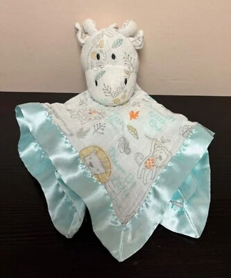 Manta de seguridad Bananafish azul satinado bebé Lovey felpa cabeza de jirafa safari Foto 1 de 4