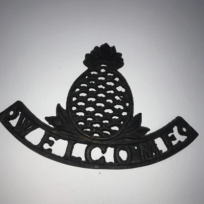 Placa de bienvenida de piña de hierro fundido negro de colección puerta pared interior exterior núcleo de casa Foto 1 de 4