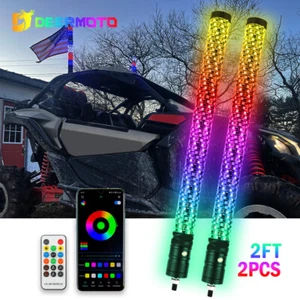 UTV ATV 2PCS 2FT RGB LED Fat Whip Lights Antenna Bluetooth APP & Remote Control - Bild 1 von 12