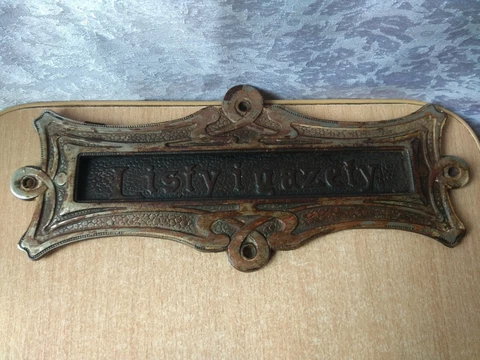 RARE OLD Antique Vintage sign for letters Iron Listy i Gazety Plaque furniture Cover