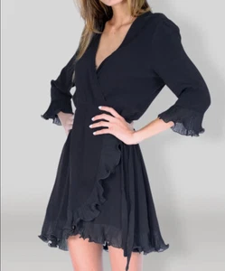 Vestido envolvente MUCHE & MUCHETTE Dilia con volantes talla S/M Z0091RM negro - Imagen 1 de 6