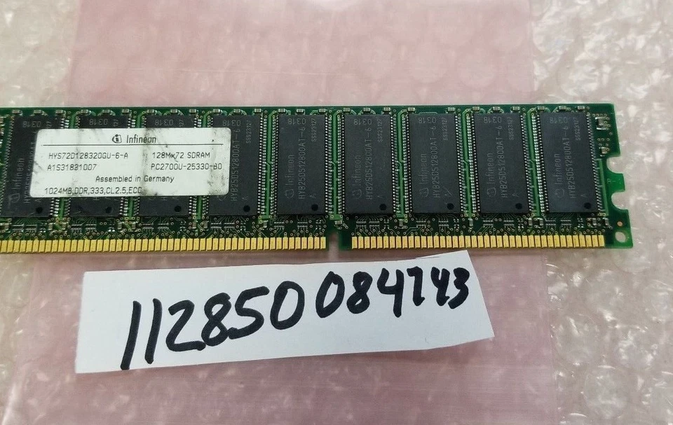 1GB DDR DDR1 PC2700E  333MHZ DDR1-333 PC 2700 ECC UNBUFFERED 184PIN  64X8  - Image 1 of 1