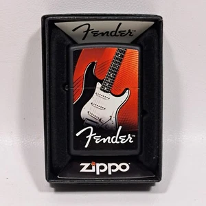 Zippo Lighter Fender Guitar Black Finish 2017 New with Box - Picture 1 of 10