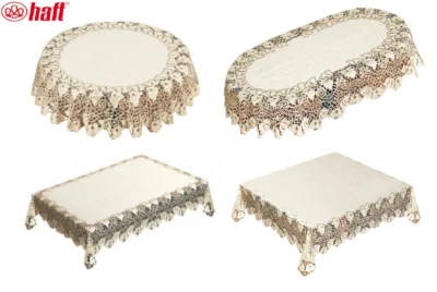 Tischtuch Tischwäsche Tischdecke Jacquard oval,rund,rechteckig,eckig -Creme-Gold - Bild 1 von 4