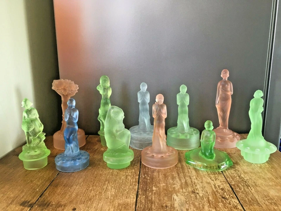 COLLECTION OF ART DECO GLASS CENTREPIECE BOWL & FLOWER FROG POSY LADY FIGURINES - image 1 of 1