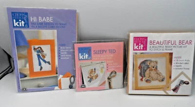 Cross Stitch Kits Bundle X 3, Bear Pic, Bear Pic & Frame, Girl Card, Crafters - Image 1 of 4