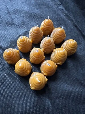 12 x 100% pure organic beeswax pillar candles homemade beehive shaped with bees - Image 1 of 4