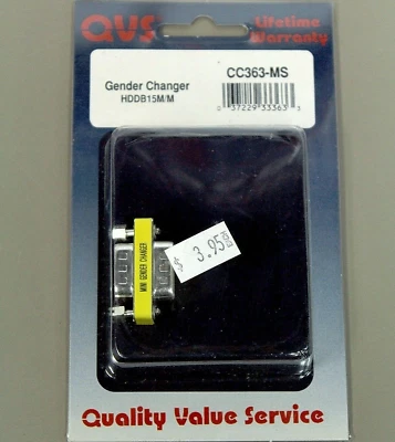 NIB QVS MINI Gender Changer HDDB15M/M Male HD15 VGA CC363-MS Yellow 037229333633 - Image 1 of 4