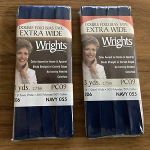Wrights 206 Doppelfalte 1/2" Schrägband Quiltbindung Marineblau 2 neue Packungen - Bild 1 von 4