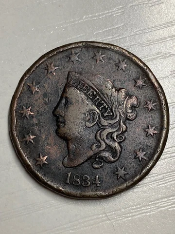 1834 Large Cent, Coronet Head, much better date, Free shipping Cover