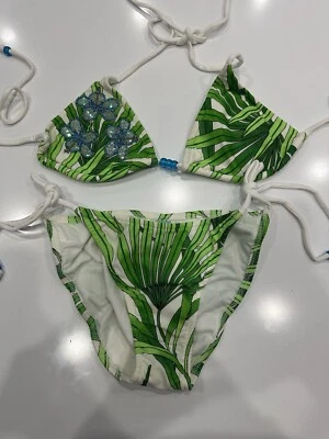 Top de bikini Venus vintage blanco y verde lentejuelas brillantes talla S NUEVO ATURDIDOR Foto 1 de 4